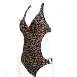 Marina West Swimsuit Monokini Animal Cat Leopard Halter Light Padding S